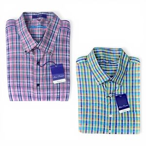 NWT Alan Flusser Mens Bundle Of 2 Long Sleeve Plaid Dress Shirts XXL